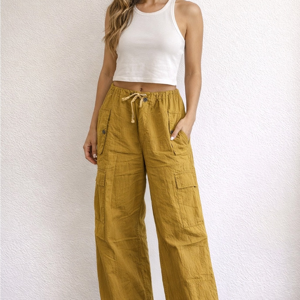 Sincerely Jules Mustard Wide-Leg Mustard Yellow Cargo Pants